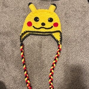 Yellow Crochet Pikachu Hat with Earflaps handmade